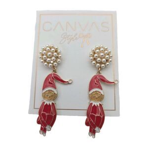 Canvas Style Jewelry Christmas Santa Elf Dangle Enamel Gold Plated Earrings